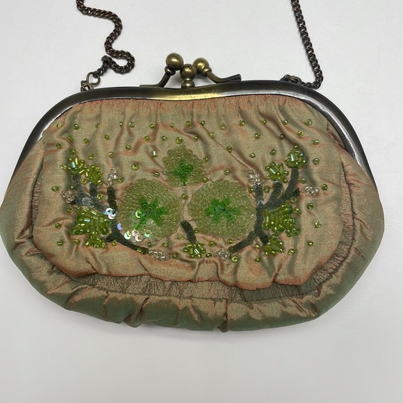 None Handbags - Green Clutch with Floral Beading – Excellent Condition